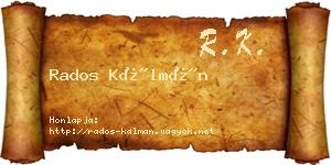 Rados Kálmán névjegykártya